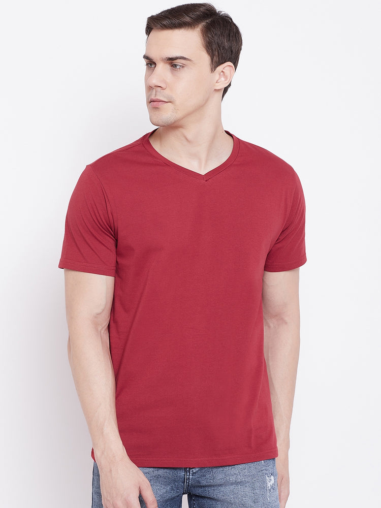 JUMP USA Men Red Solid V-neck Tshirt - JUMP USA