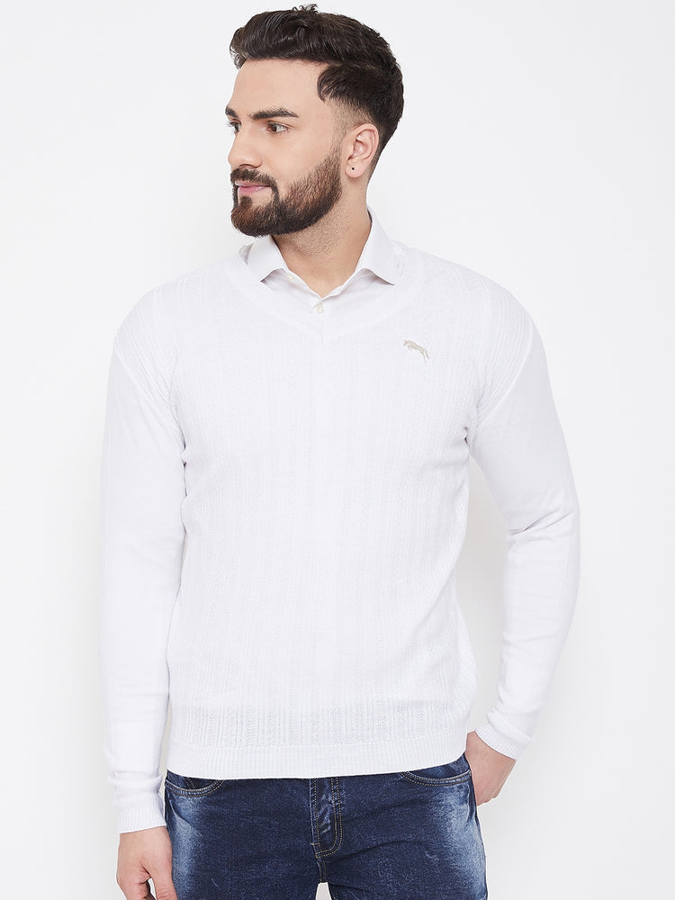 JUMP USA Men White Self Design Sweater - JUMP USA