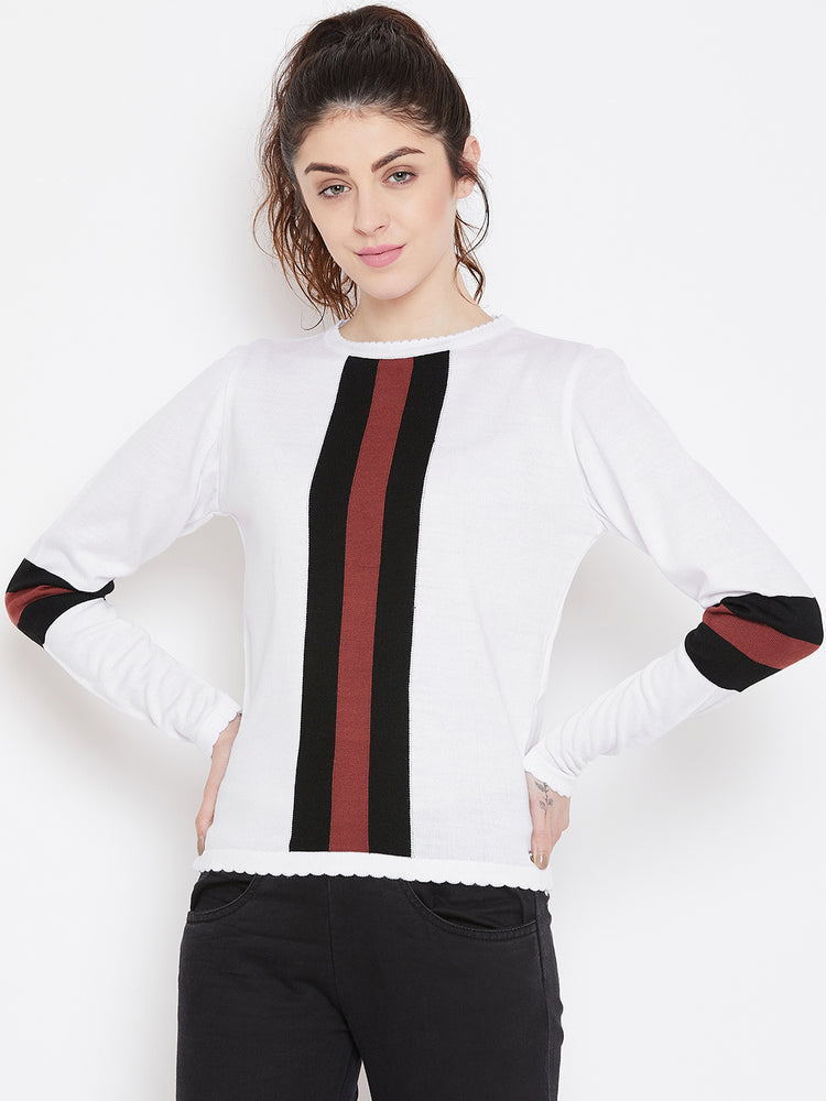 Womens Solid White/Black Sweaters - JUMP USA