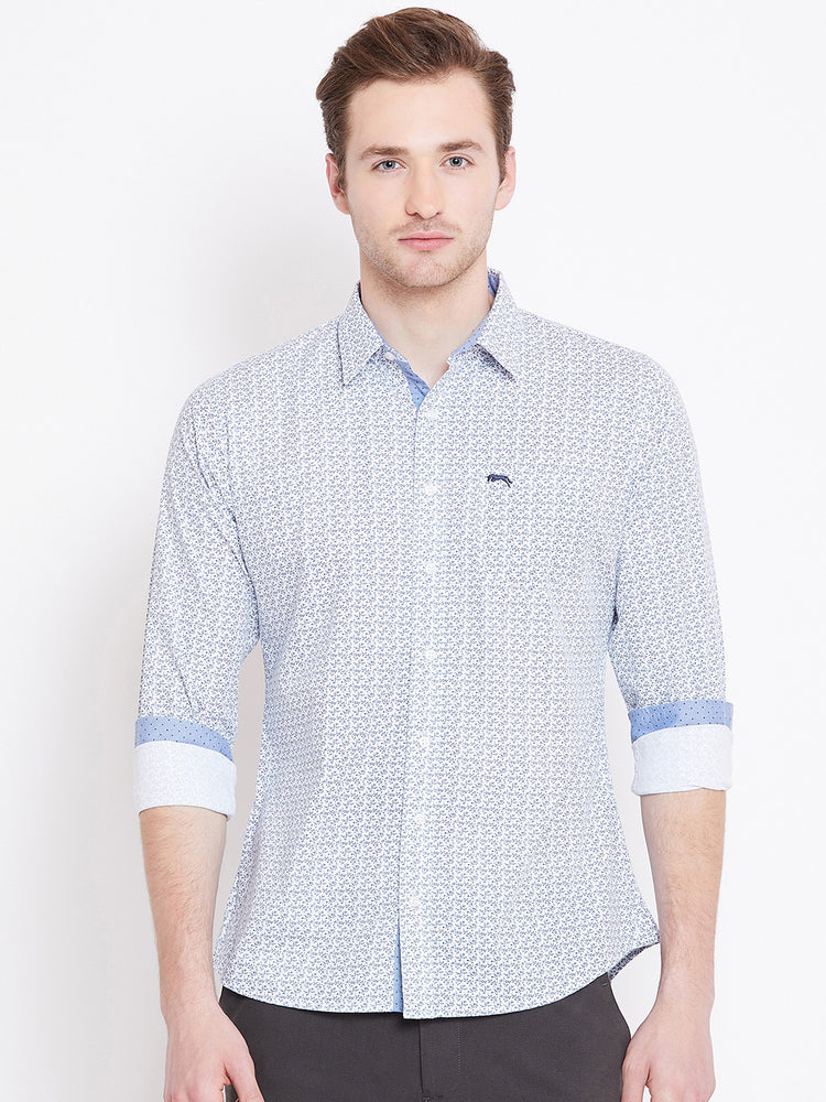 Men White Printed Casual Slim Fit Shirts - JUMP USA