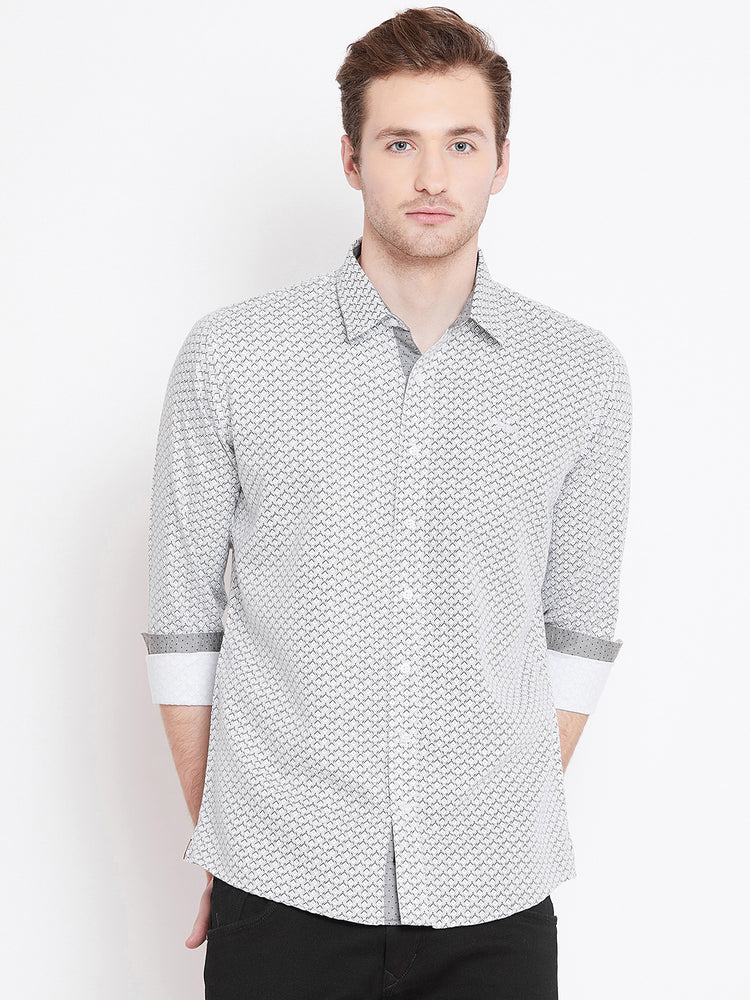 Men White Printed Casual Relaxed Fit Shirts - JUMP USA