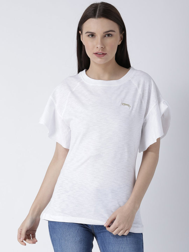 Women White Solid Top - JUMP USA