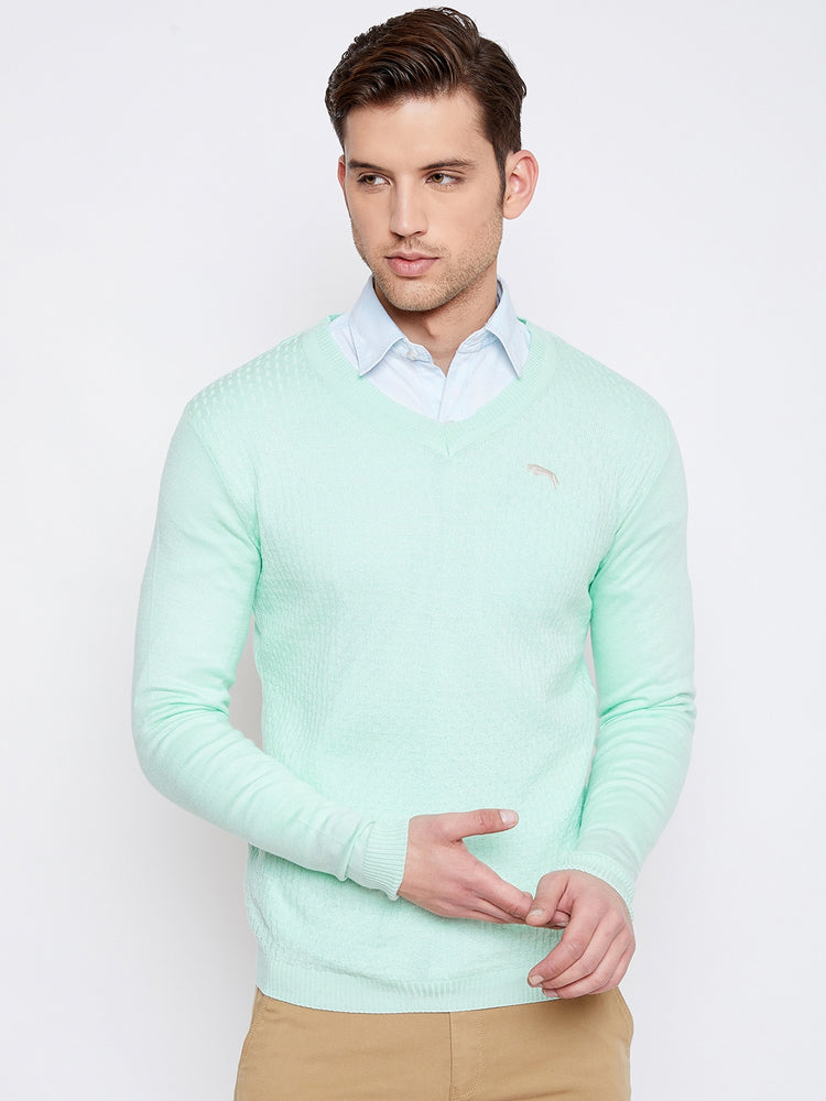 JUMP USA Men Teal Self-Design Pullover - JUMP USA