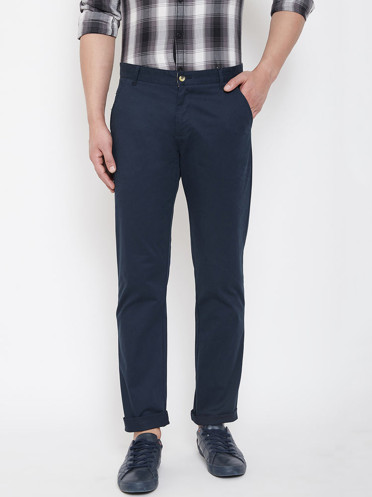 JUMP USA Men Navy Blue Casual Regular Fit Trousers - JUMP USA