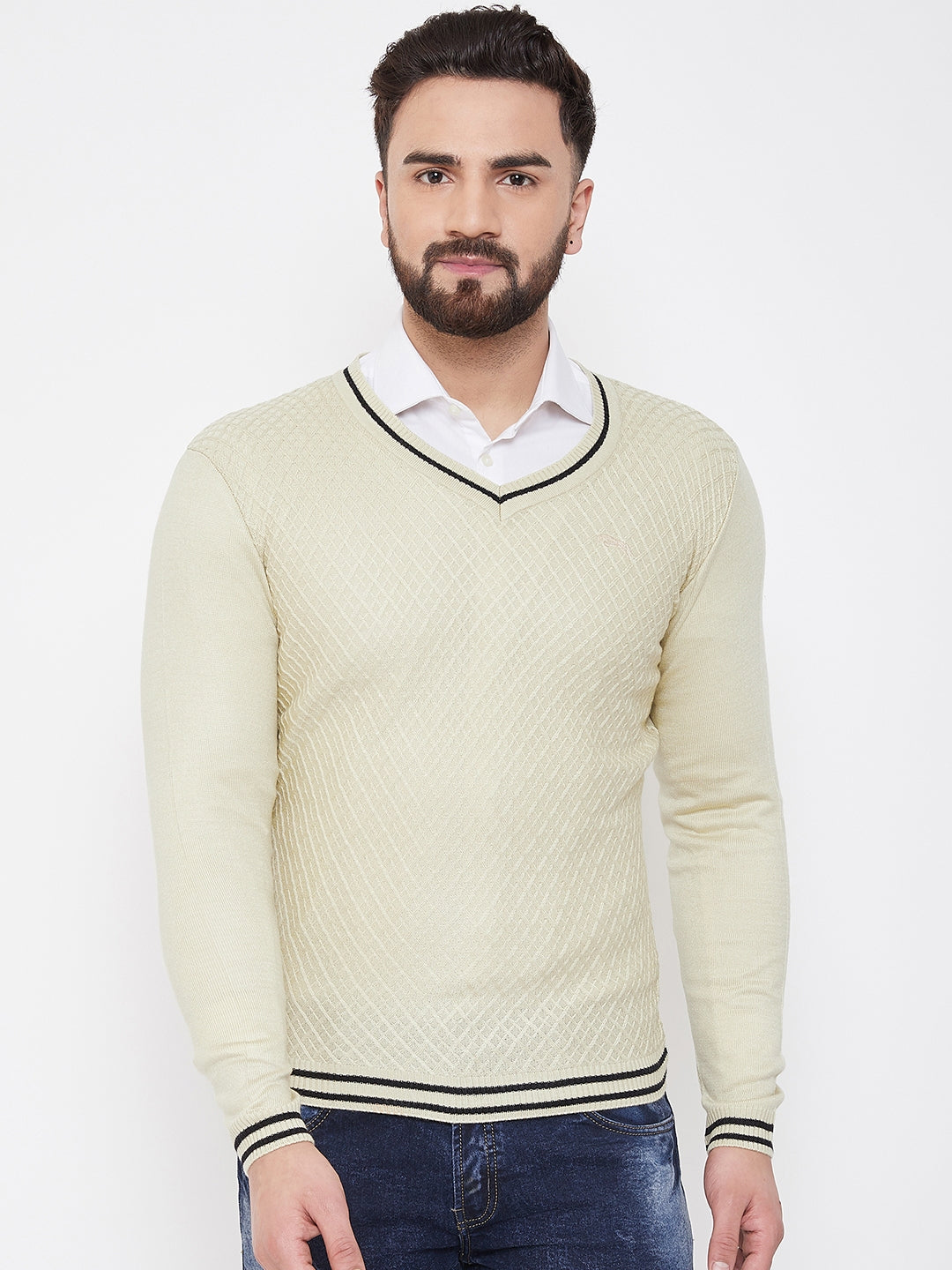 JUMP USA Men Butter Self Design Sweater - JUMP USA