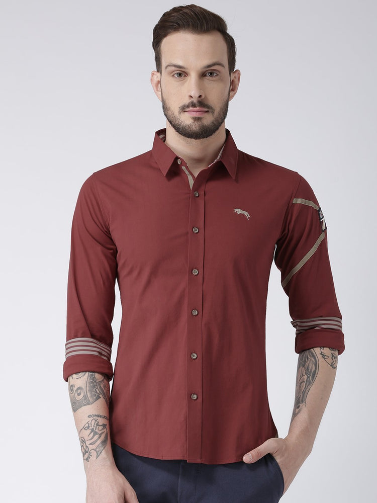 Men Red Solid Cotton Regular Fit Shirt - JUMP USA