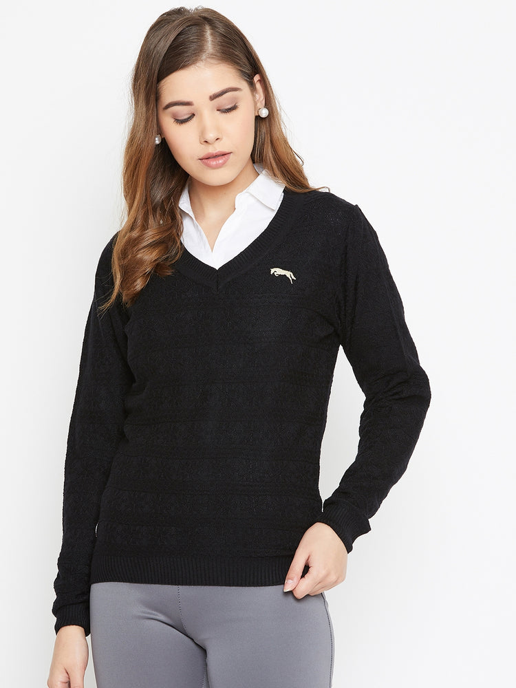 JUMP USA Women Black Self Design Sweater - JUMP USA