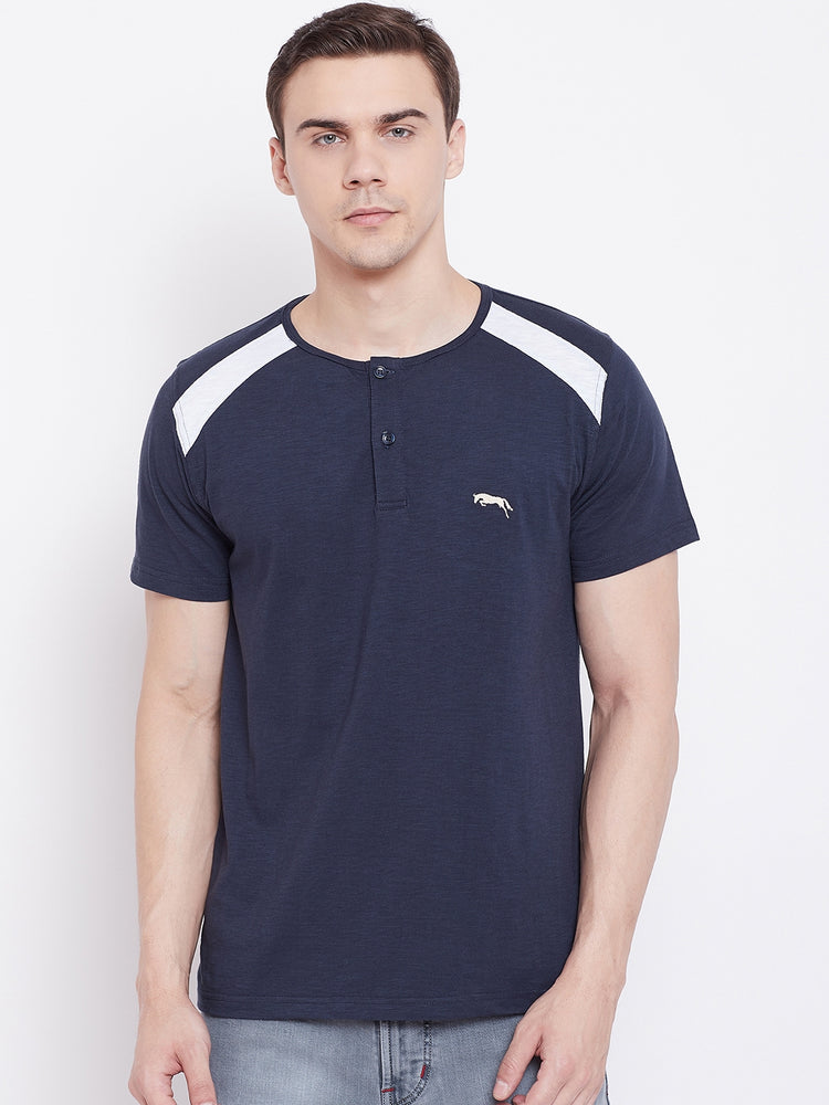 JUMP USA Men Navy Blue Solid Round Neck T-shirt - JUMP USA