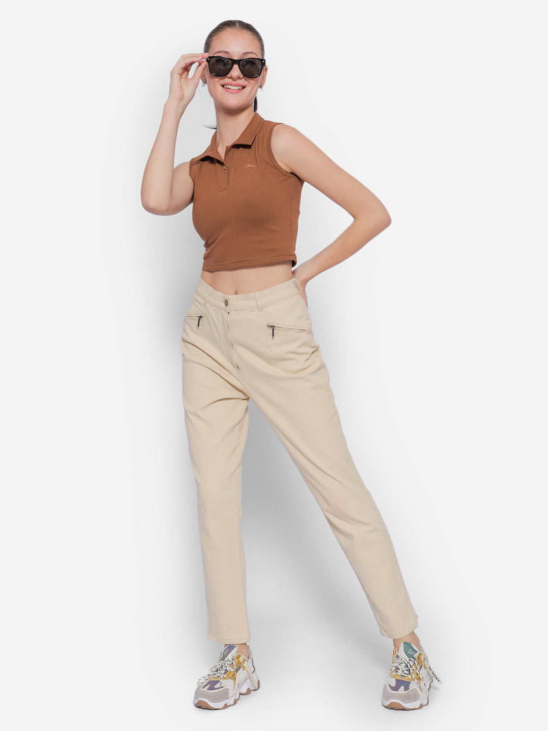 JUMP USA Pure Cotton Sleeveless Polo Crop Top