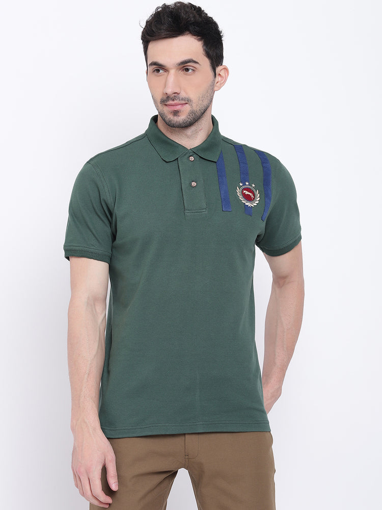 Men Casual Solid Green Polo Collar T-Shirt - JUMP USA