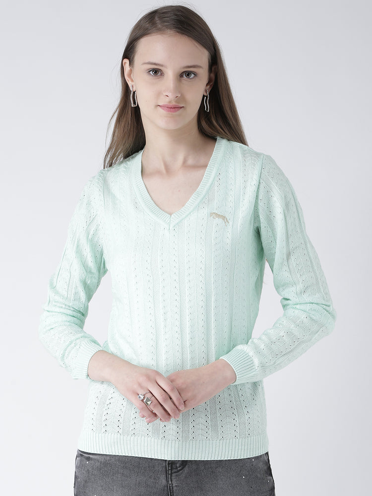 Women Teal Self Design Pullover - JUMP USA