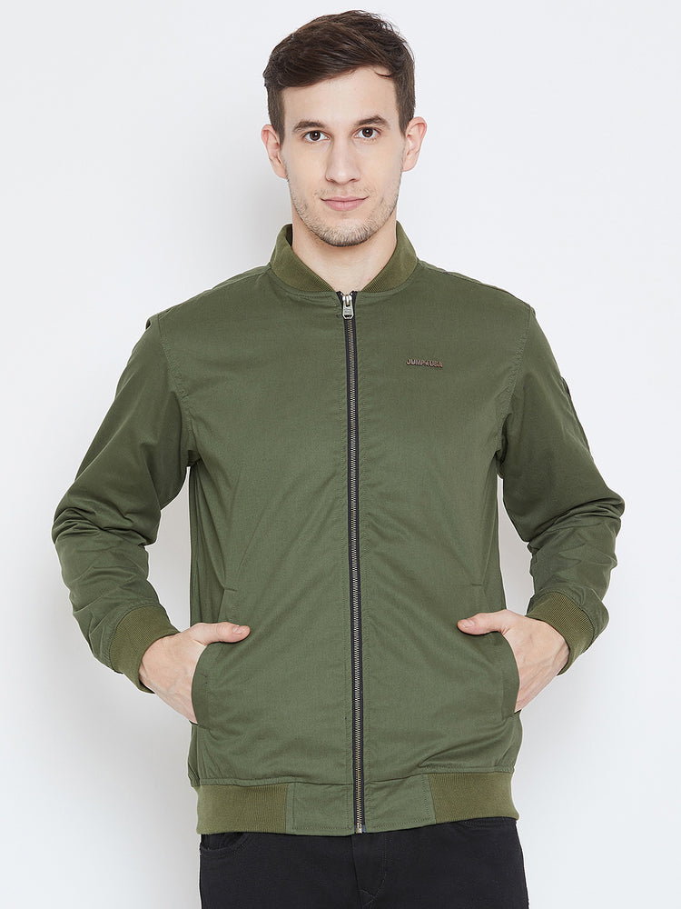 Men Casual Olive Bomber Jacket - JUMP USA