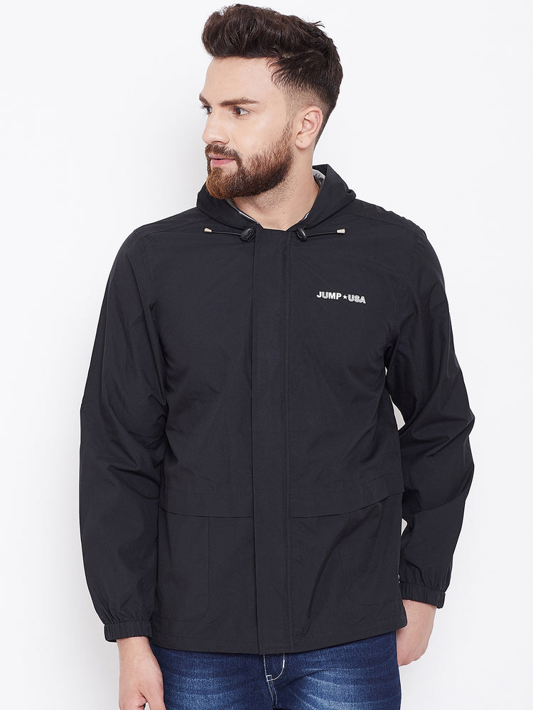 JUMP USA Men Black Hooded Rain Jacket - JUMP USA