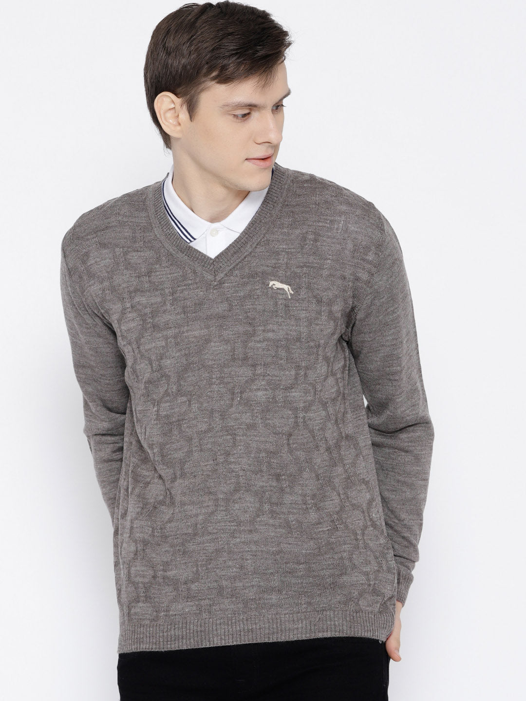 Men Beige self Design Pullover - JUMP USA