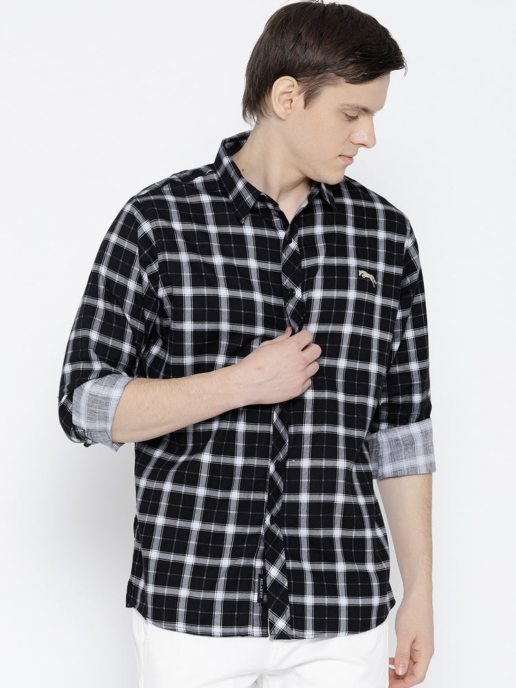 Men Black Regular Fit Checked Casual Shirt - JUMP USA