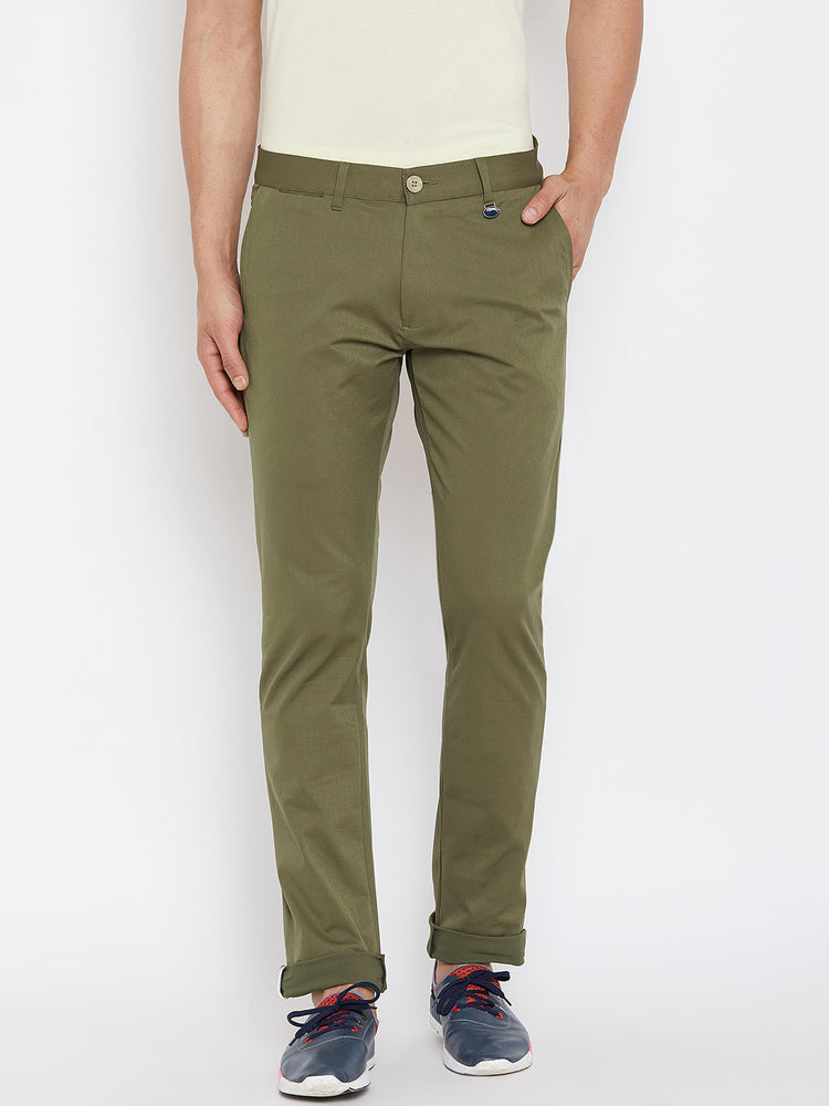 JUMP USA Men Solid Olive Casual Regular Fit Chinos Trousers - JUMP USA