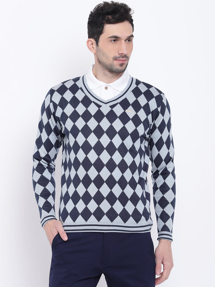 Men Casual Colourblocked Blue Sweaters - JUMP USA
