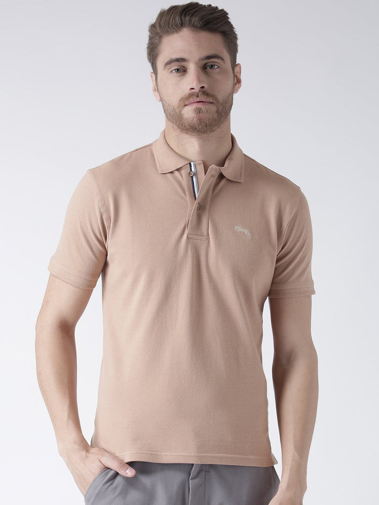 Men Beige Solid Polo Collar T-Shirt - JUMP USA