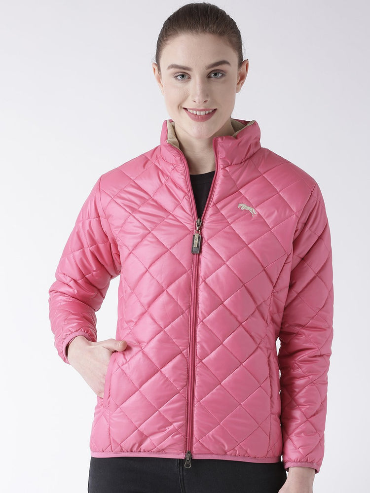 Women Polyster Casual Long Sleeve Pink Winter Jacket - JUMP USA (1568775700522)
