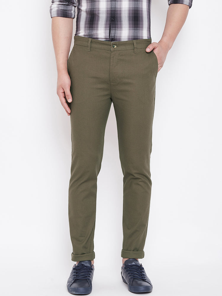 JUMP USA Men Olive Casual Slim Fit Trousers - JUMP USA