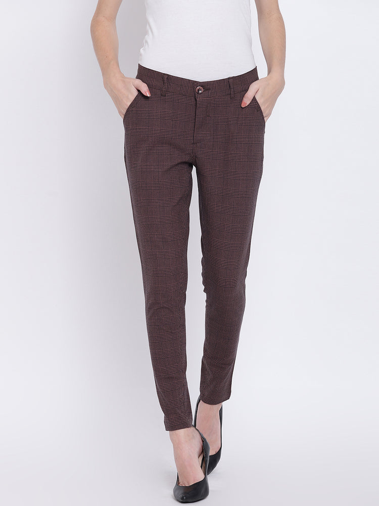 Women Coffee Brown Casual Trousers - JUMP USA