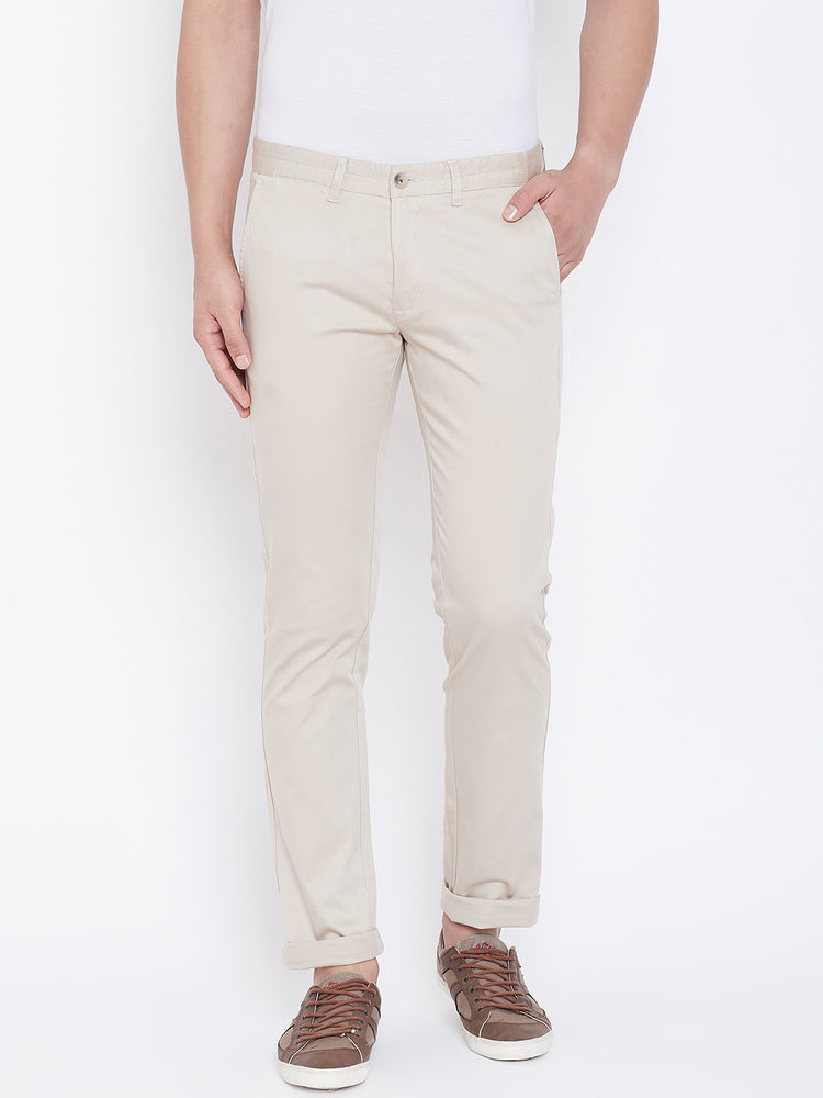 JUMP USA Men Cream Regular Fit Solid Trousers - JUMP USA