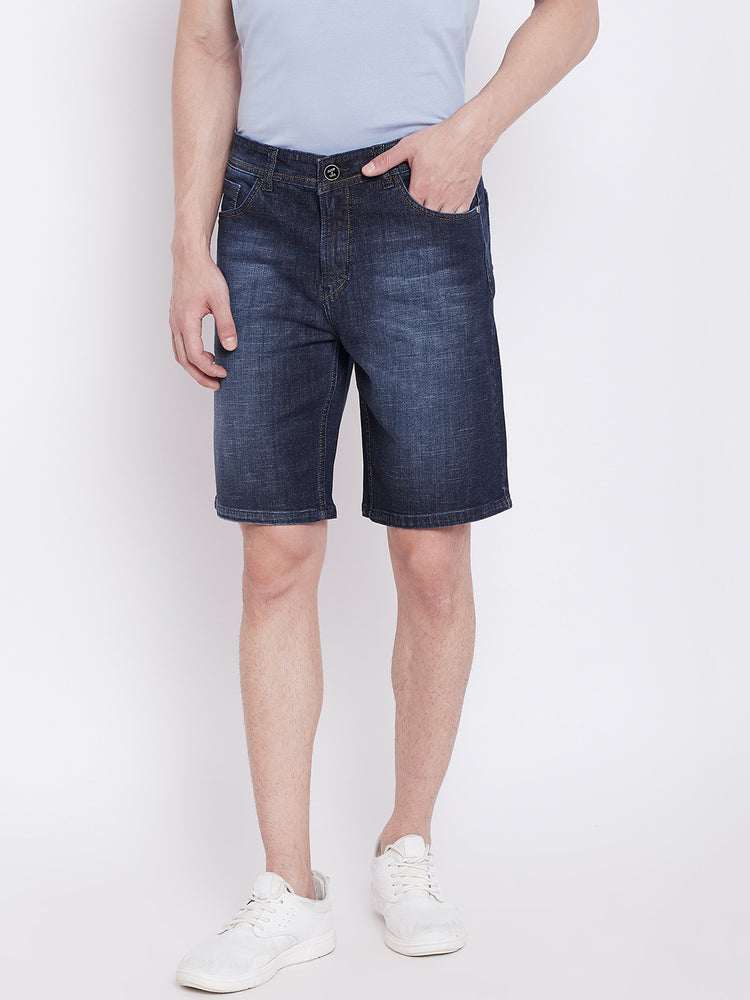 JUMP USA Men Blue Washed Solid Regular Fit Denim Shorts - JUMP USA
