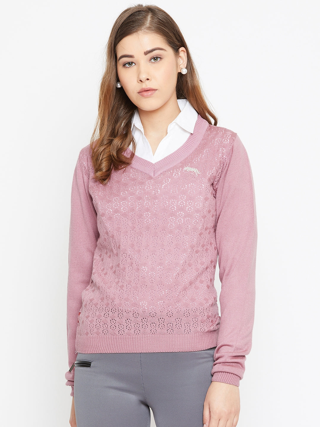 JUMP USA Women Pink Self Design Sweater - JUMP USA