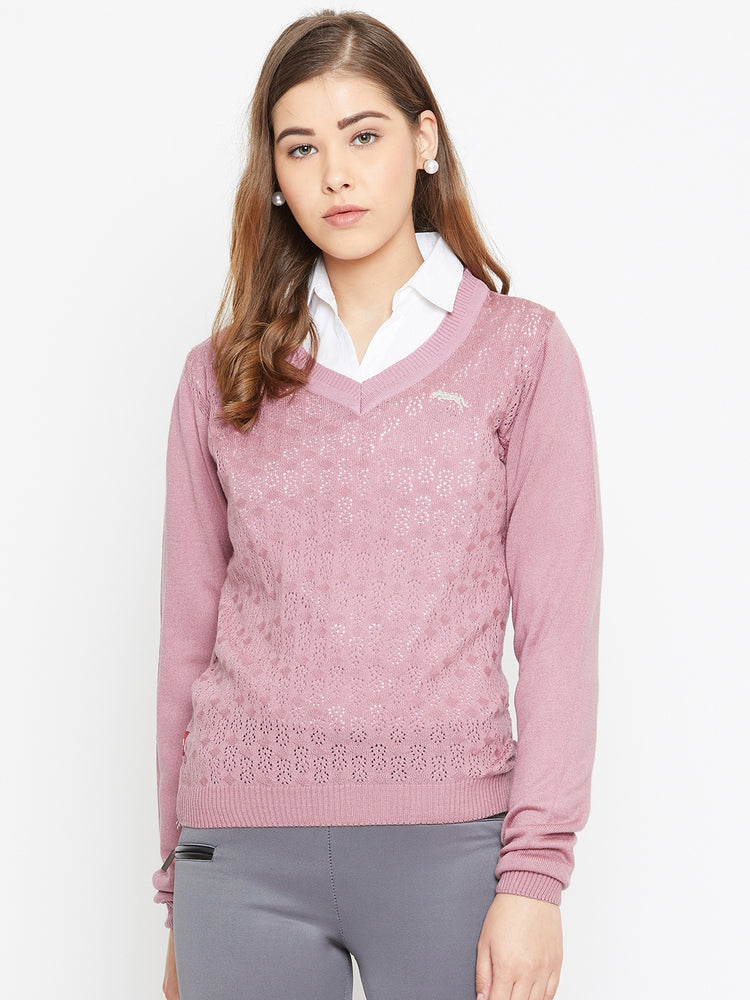 JUMP USA Women Pink Self Design Sweater - JUMP USA