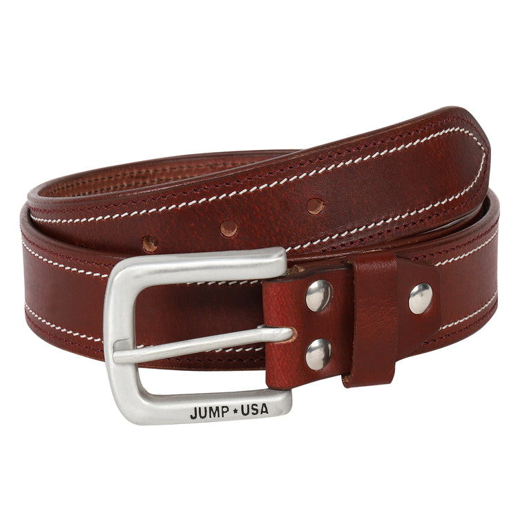 Men Leather Brown Belts With Metal Buckle - JUMP USA
