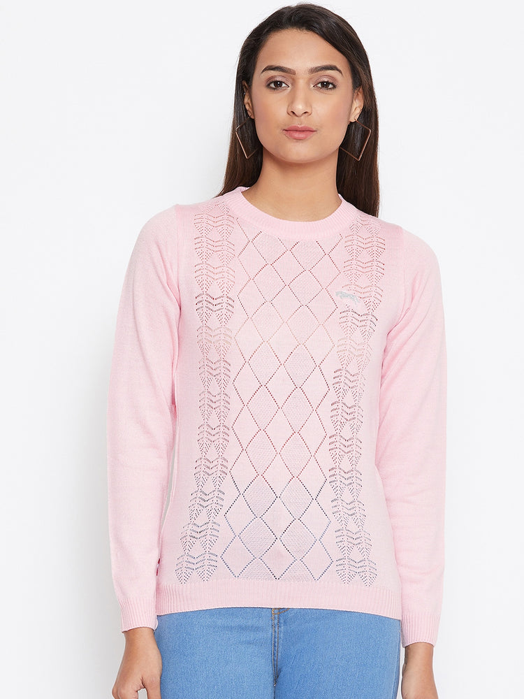 JUMP USA Women pink Self Design Casual Sweater - JUMP USA