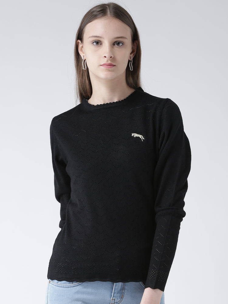 Women Black Self Design Pullover - JUMP USA