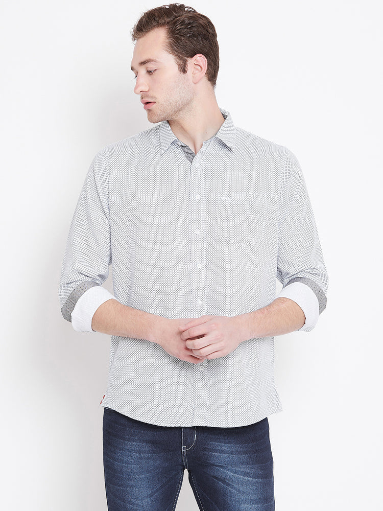 Men White Printed Casual Relaxed Fit Shirts - JUMP USA