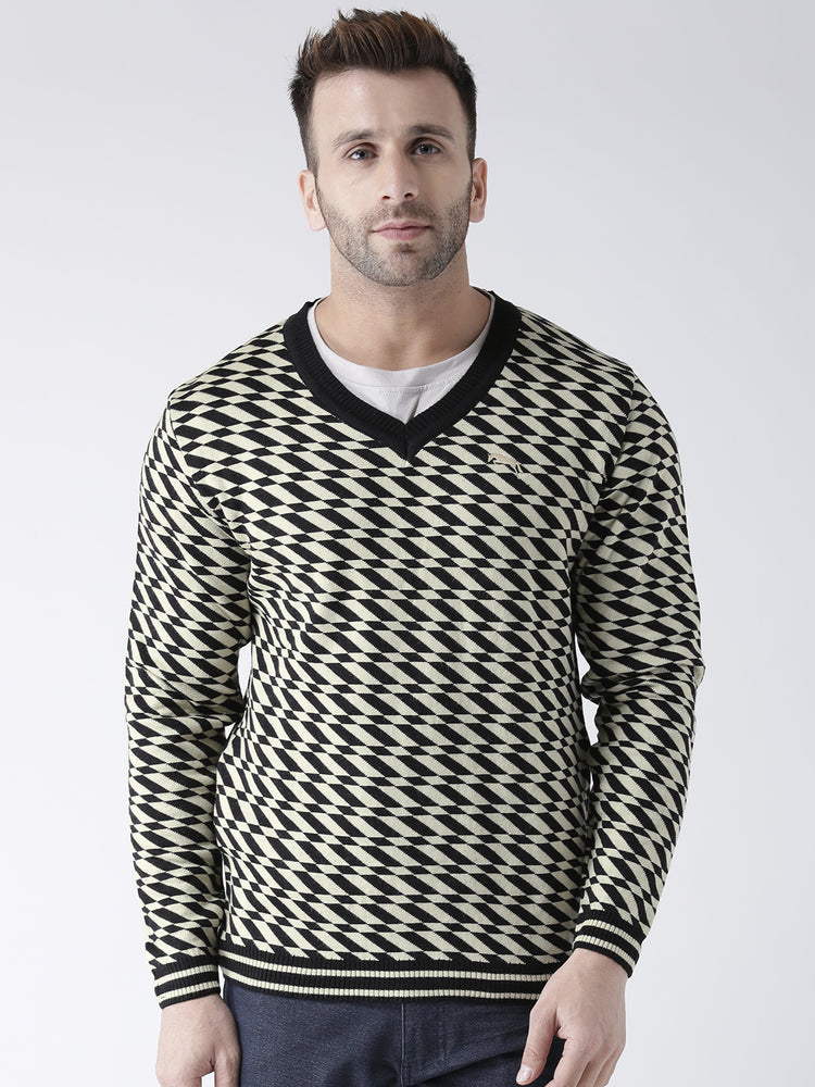 Men Black and Beige Colourblocked Pullover - JUMP USA