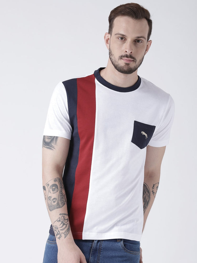 Men White Solid Round Neck T-shirt - JUMP USA