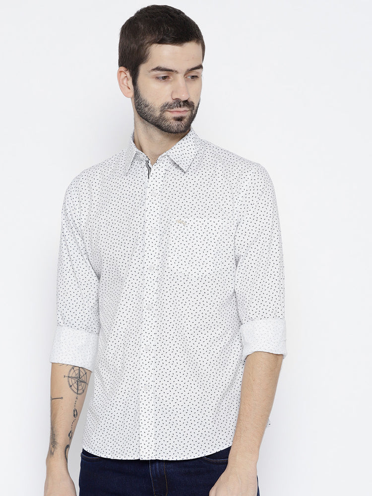 Men White Slim Fit Printed Casual Shirt - JUMP USA