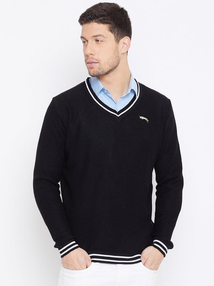 JUMP USA Men Black Self Design Pullover - JUMP USA