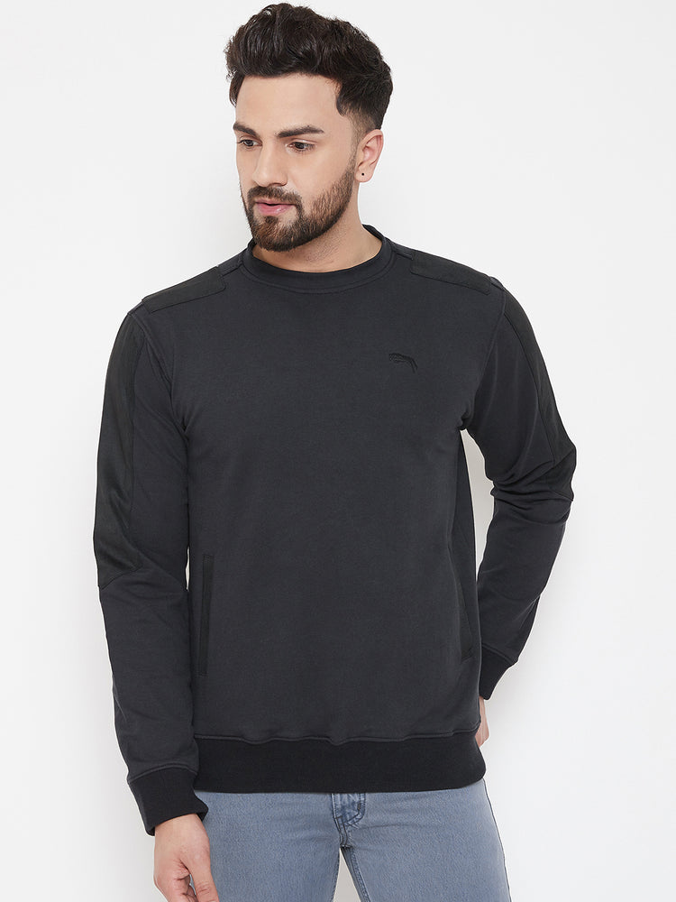 JUMP USA Men Black Solid Pullover Sweatshirt - JUMP USA