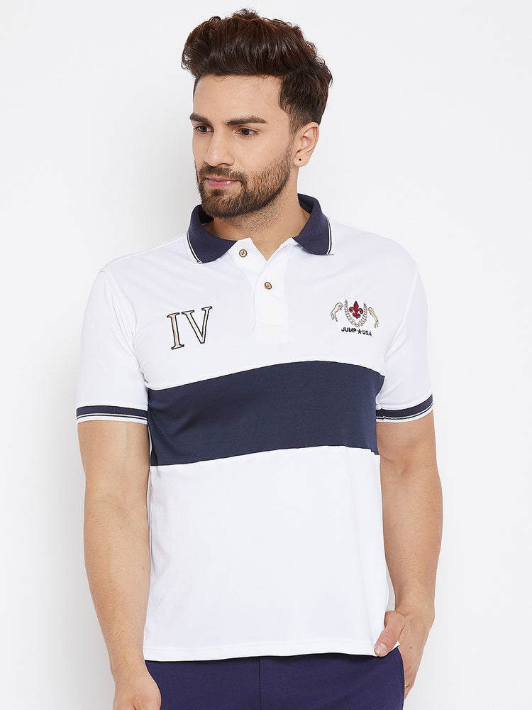 JUMP USA Men Solid White Polo T-shirts - JUMP USA