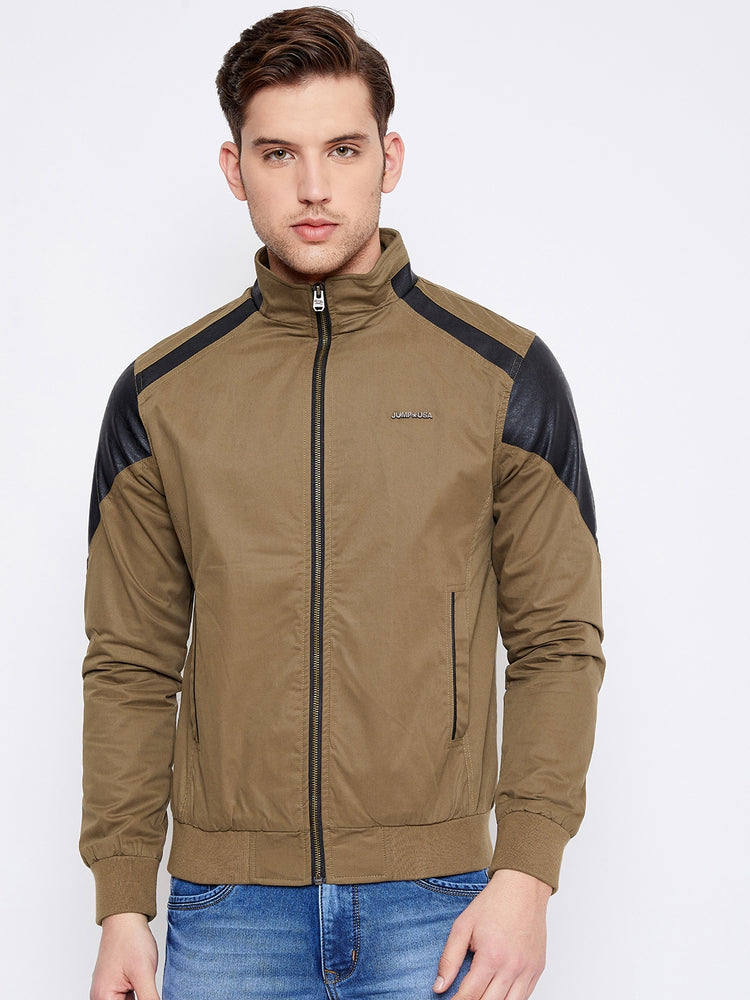 JUMP USA Men Brown Solid Casual Bomber Jacket - JUMP USA