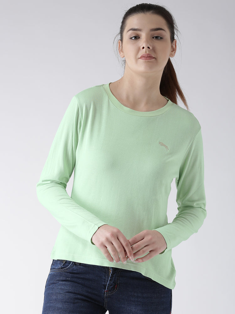 Women Teal Solid Round Neck T-shirt - JUMP USA
