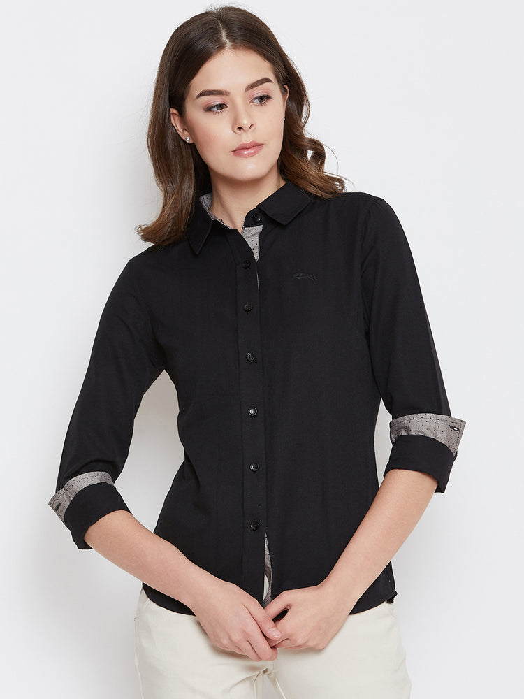 Women Black Solid Casual Slim Fit Shirt - JUMP USA
