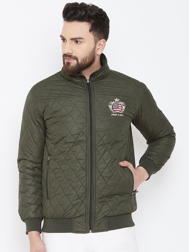 JUMP USA Men Green Design Casual Quilted Jacket - JUMP USA