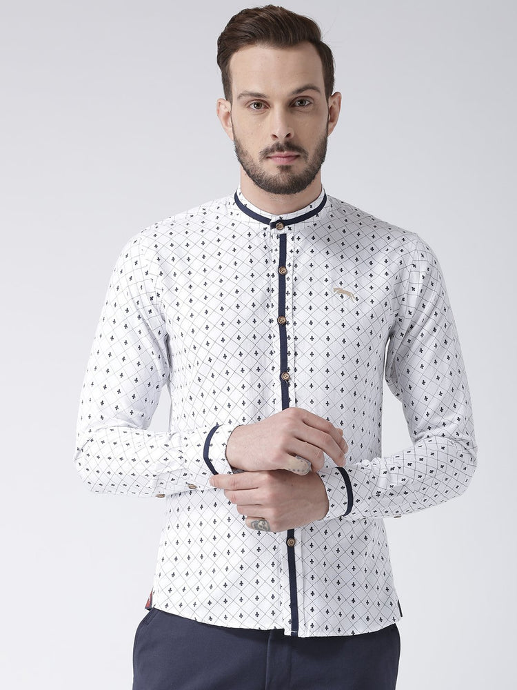 Men White Printed Cotton Slim Fit Shirt - JUMP USA