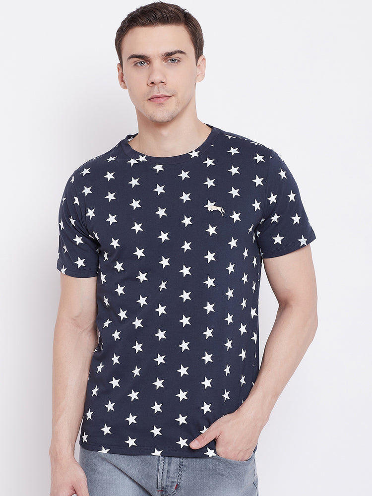 JUMP USA Men Navy Blue Printed Round Neck T-shirt - JUMP USA