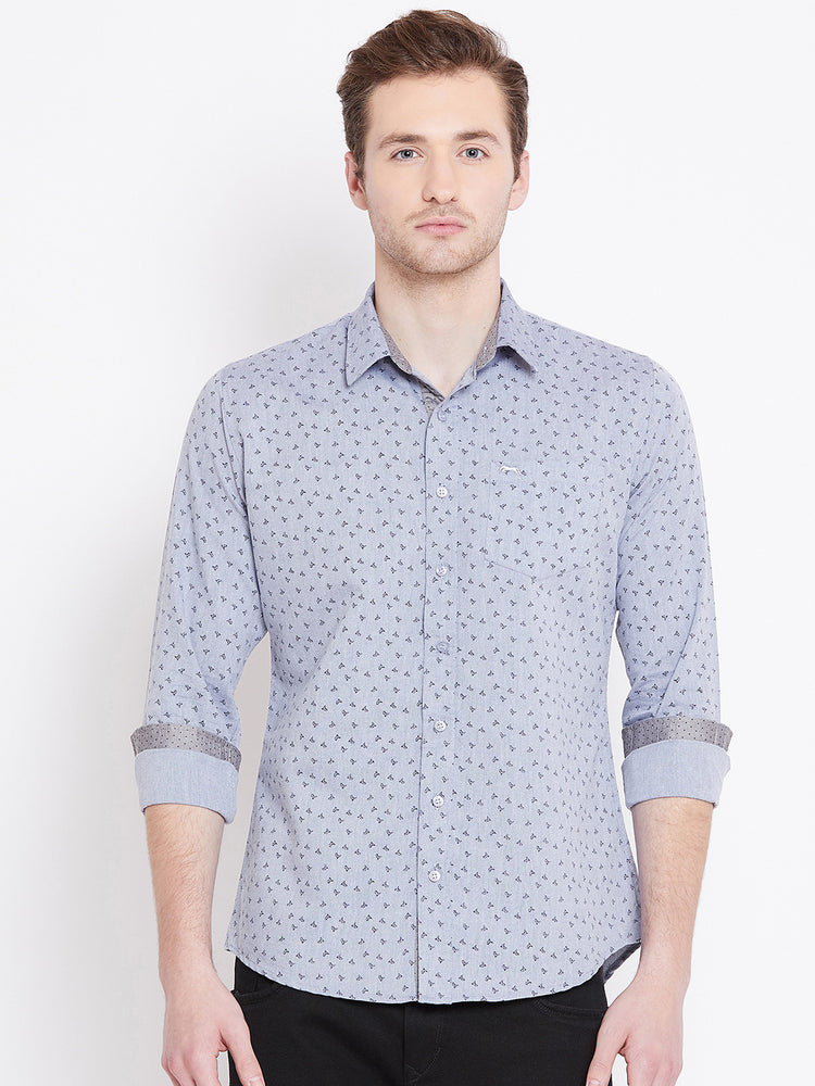 Men White Printed Casual Slim Fit Shirts - JUMP USA
