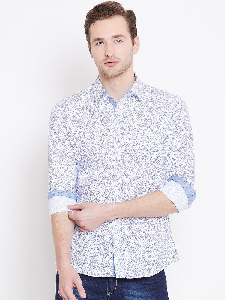 Men White Printed Casual Slim Fit Shirts - JUMP USA