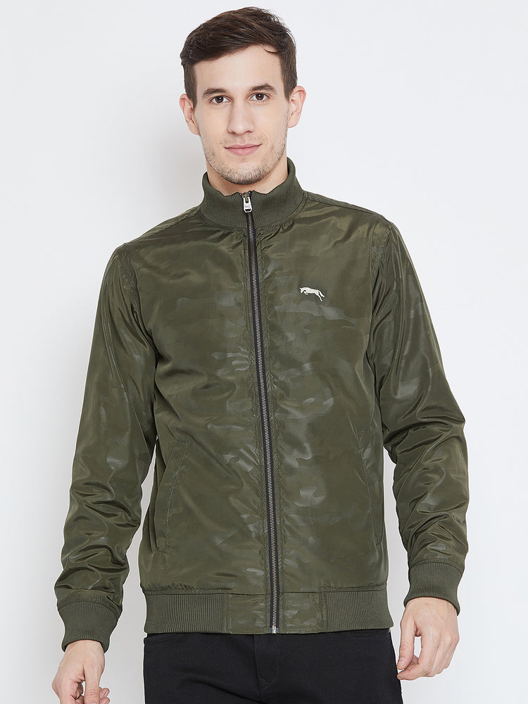 Men Casual Olive Bomber Jacket - JUMP USA