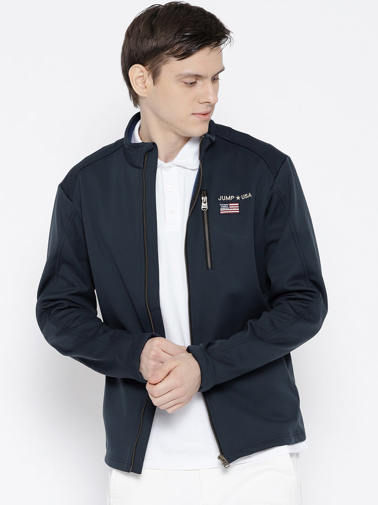 Men Navy Blue Solid Jacket - JUMP USA