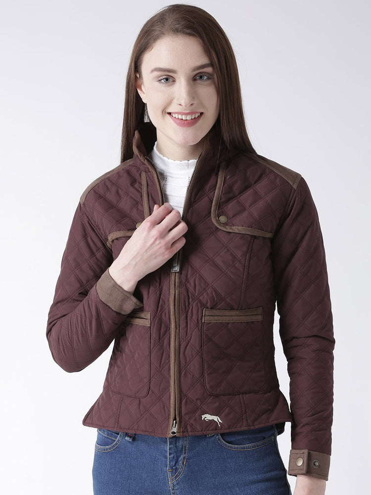 Women Polyster Casual Long Sleeve Wine Winter Jacket - JUMP USA (1568775929898)